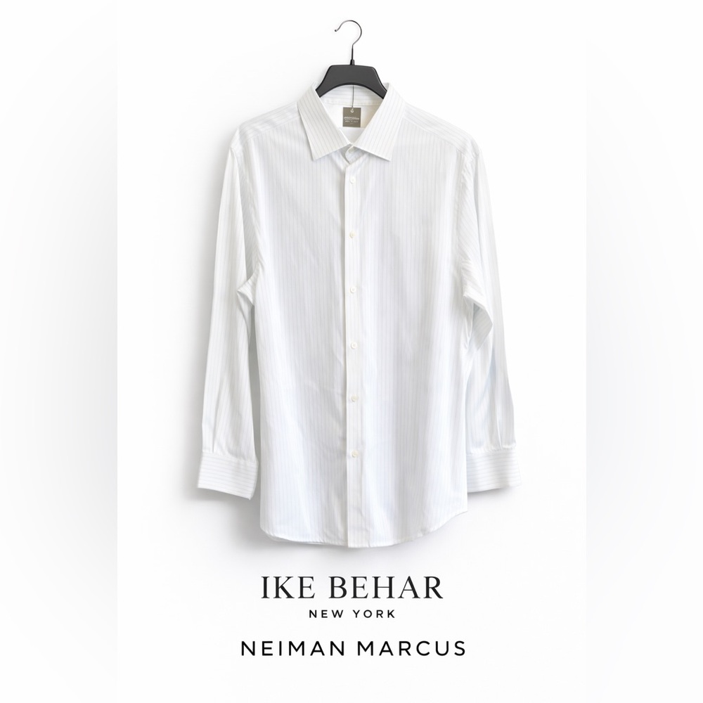 Ike Behar For Neiman Marcus Ivory Striped Button Down Shirt Quiet Luxury
